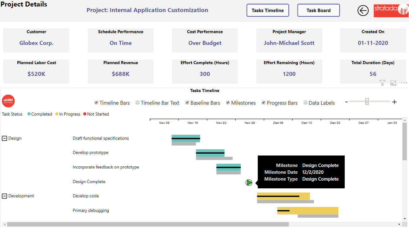 Stratada – Microsoft Project Operations – Project Details (Stratada Timeline)